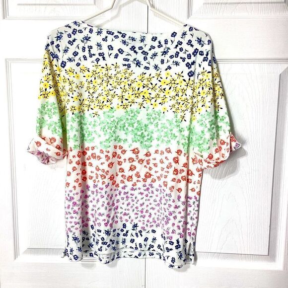 Karen Scott Cotton Blend Shirt Floral Multicolor Top XL - Picture 6 of 9